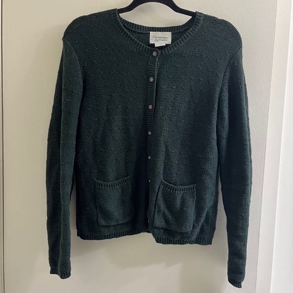 Christopher & Banks Vintage Dark Forest Green Knit Button Cardigan - Picture 1 of 4